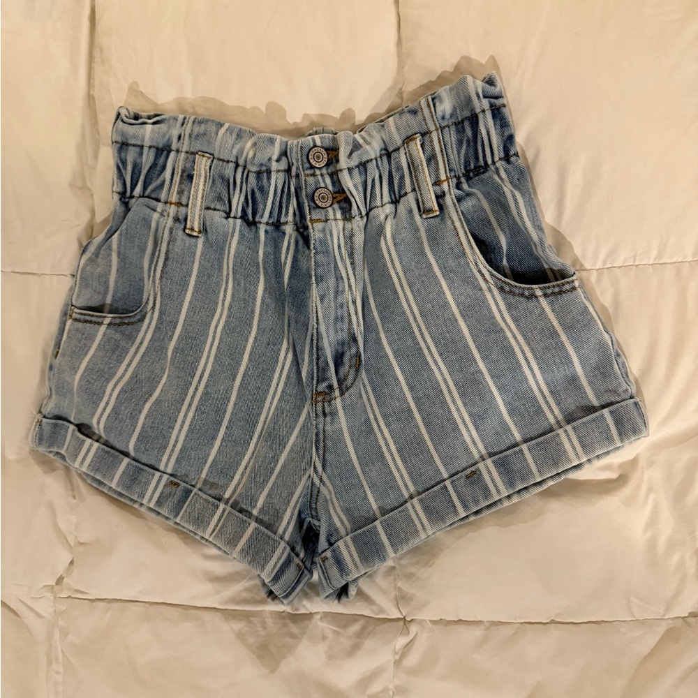 PacSun Blue and White High Waist Denim Shorts
